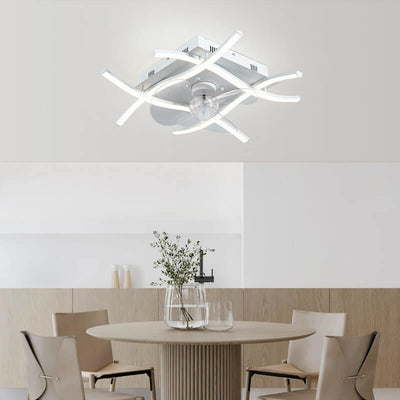 Modern Minimalist Square Aluminum Corrugated Inverter LED Flush Mount Ceiling Fan Light