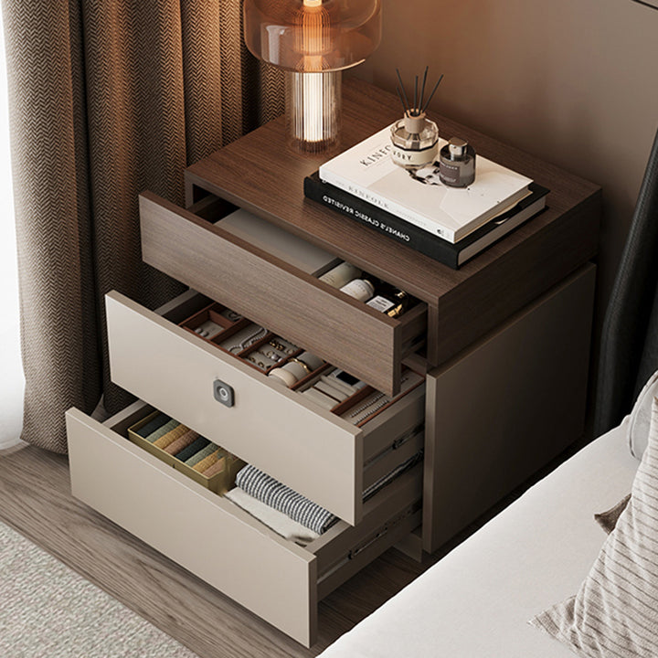 Contemporary Luxury Rectangular Plywood Eucalyptus Wood Nightstand 3-Drawer For Bedroom