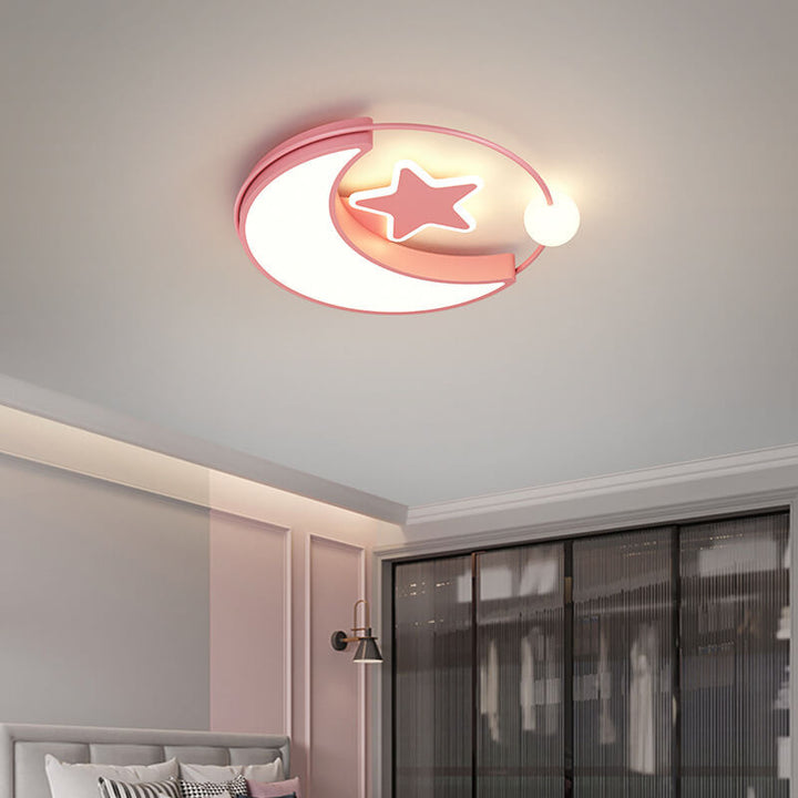 Zeitgenössische kreative Mond-Stern-Eisen-Acryl-LED-Deckenleuchte für das Schlafzimmer 