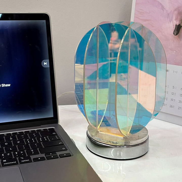 Modern Minimalist Clear Dazzle Acrylic Iron USB Geometry LED Art Decoration Table Lamp For Bedroom