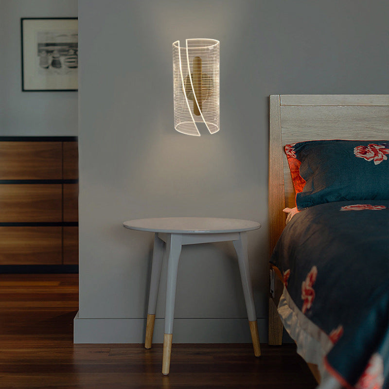 Moderno lujo hierro acrílico cilindro línea de corte LED para mesita de noche 