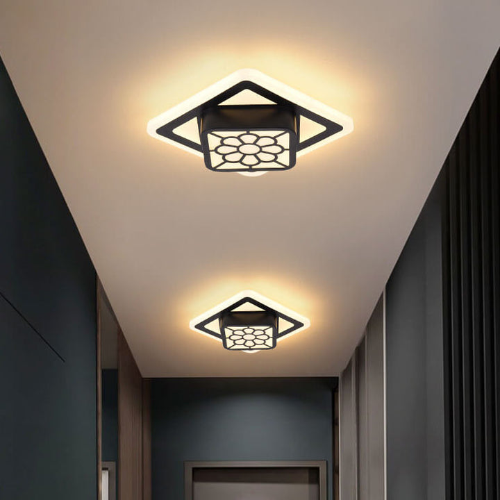 Modern Minimalist Acrylic Iron Floral Square Geometry LED Flush Mount Ceiling Light For Living Room
