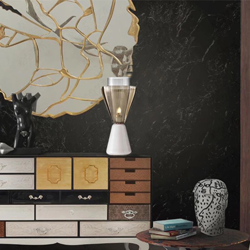 Lampe de table contemporaine scandinave en verre marbre à entonnoir conique 1 lumière pour chambre 
