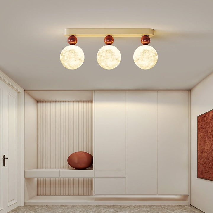 Moderne minimalistische rechteckige runde Kugel Mond Eisen Harz 1/2/3 Licht Semi-Flush Mount Deckenleuchte für Flur 