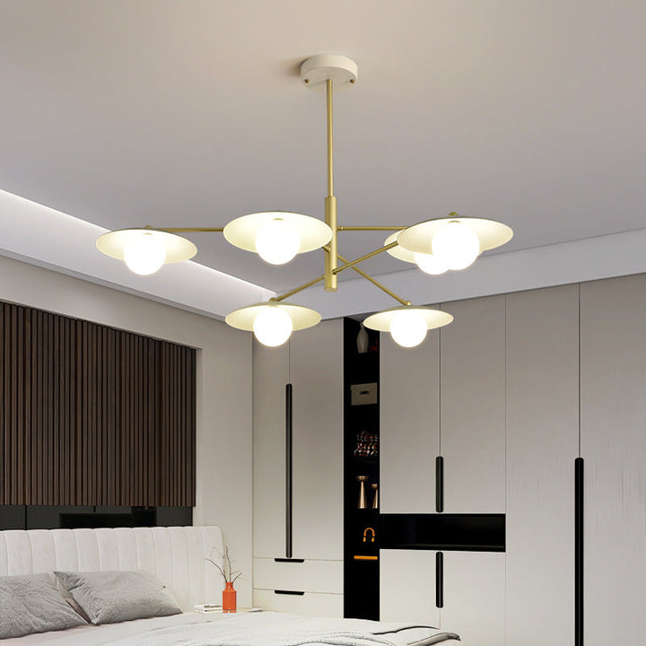 Modern Minimalist Round Flying Saucer Orb Branch Iron Glass 4/6/8-Light Chandelier For Living Room