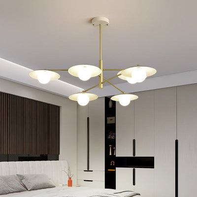 Moderne minimalistische runde fliegende Untertasse Orb Zweig Eisen Glas 4/6/8 Licht Kronleuchter für Wohnzimmer 