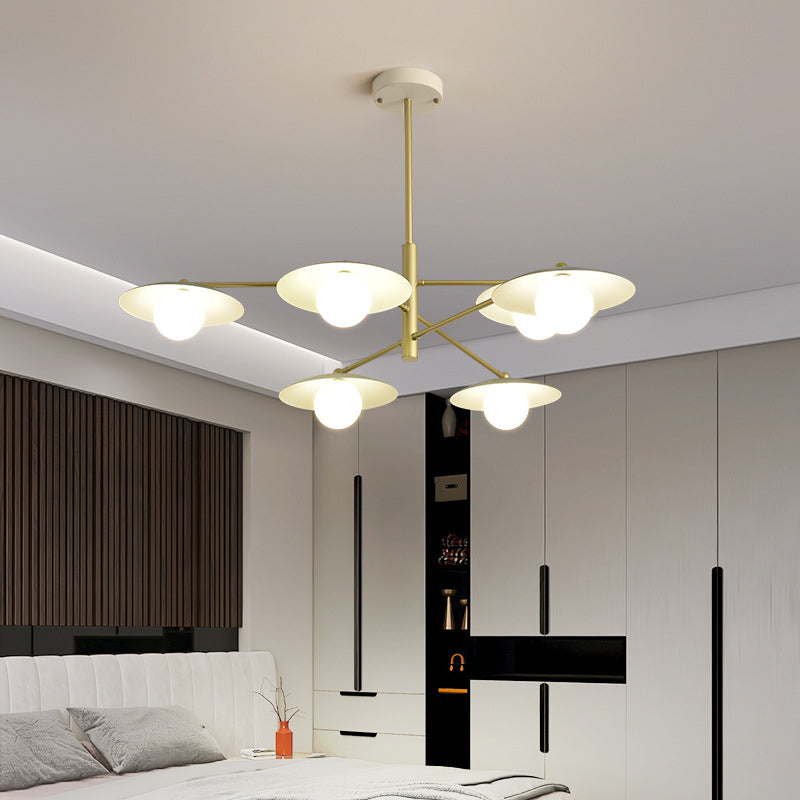 Moderne minimalistische runde fliegende Untertasse Orb Zweig Eisen Glas 4/6/8 Licht Kronleuchter für Wohnzimmer 