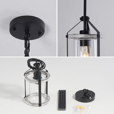 Industrial Vintage Iron Glass Cylinder Jar 1-Light Pendant Light