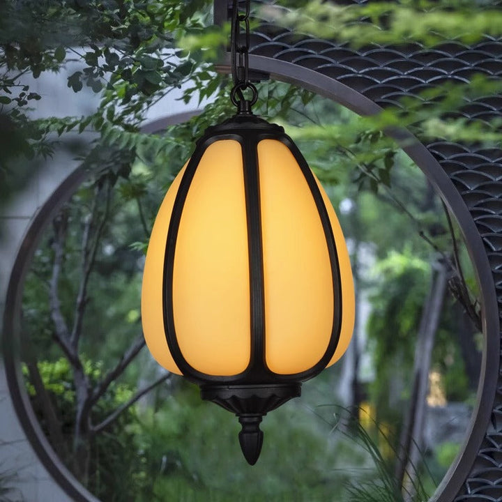Traditionelle chinesische wasserdichte Aluminium-PC-Dolomit-Ellipsen-Kürbis-1-Licht-Pendelleuchte für Ourdoor-Terrasse 