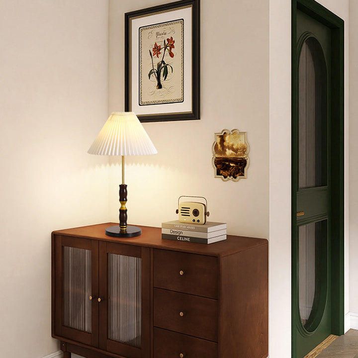 Lampe de table 1 lumière en tissu Ironwood à cône plissé vintage traditionnel pour chambre 