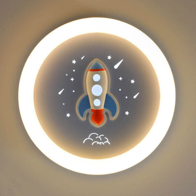 Modern Cartoon Rocket Round LED Kids Flush Mount Ceiling Light