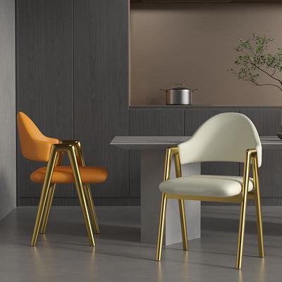 Silla de Comedor Contemporánea de Lujo Cuadrada Tapizada en Cuero con Respaldo y Reposabrazos para Comedor 