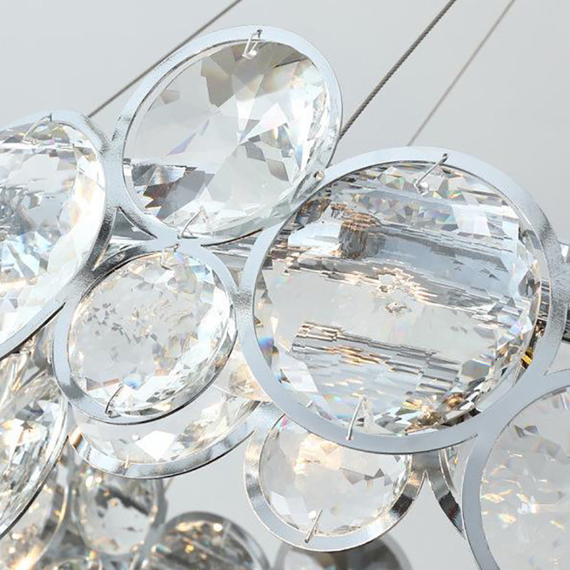 Lustre moderne de luxe à disques en cristal à niveaux, abat-jour rond en acier inoxydable, 8/12 lumières pour salon 