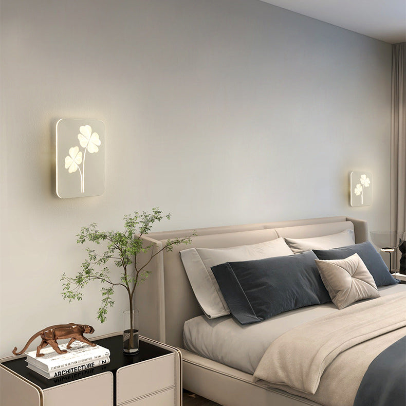 Applique murale LED rectangulaire en fer acrylique, simple et moderne, trèfle à quatre feuilles, carré, cœur d&