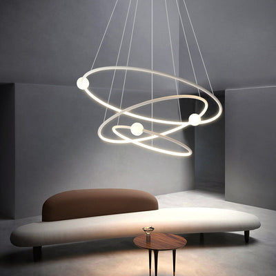 Moderner minimalistischer mehrstufiger Kreis aus Aluminium, Eisen und Silikon, LED-Kronleuchter für Wohnzimmer 