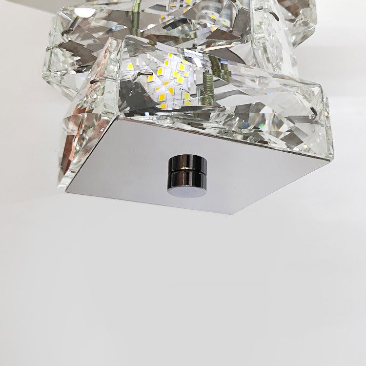 Luz de techo montada al ras semi-empotrada LED de hardware de cuboide de cristal de lujo contemporáneo para sala de estar 