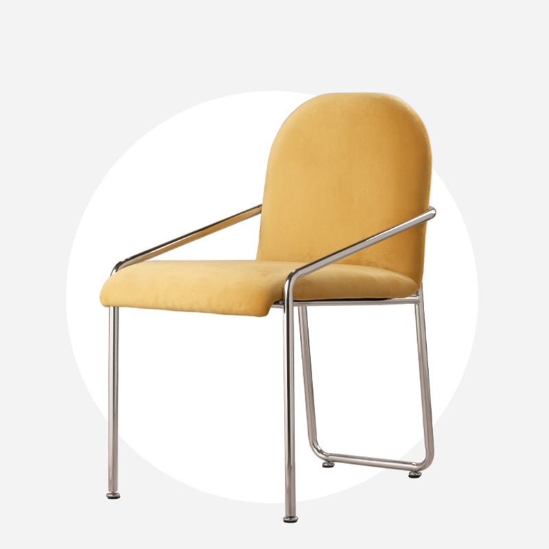 Zeitgenössischer nordischer quadratischer Samt-Edelstahlstuhl mit Rückenlehne und Armlehne für das Wohnzimmer 