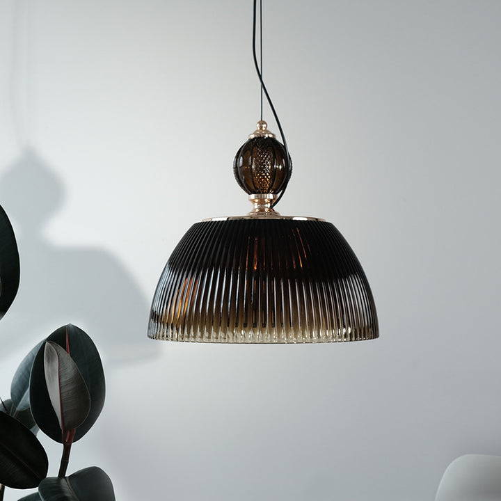 Lámpara colgante contemporánea retro de vidrio con rayas verdes y hierro de 2 luces para dormitorio 
