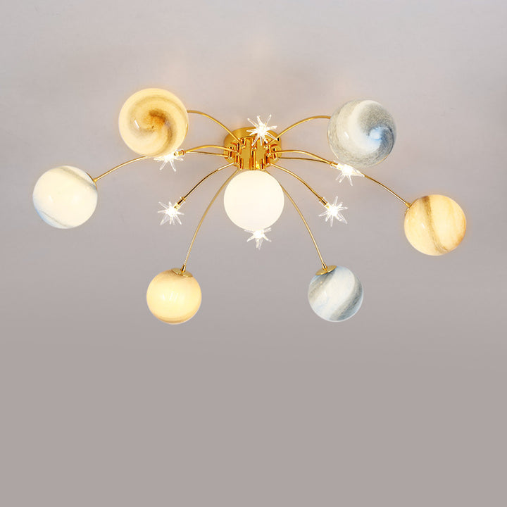 Plafonnier semi-encastré contemporain créatif ciel étoilé lune en verre de fer à 13 lumières pour chambre 