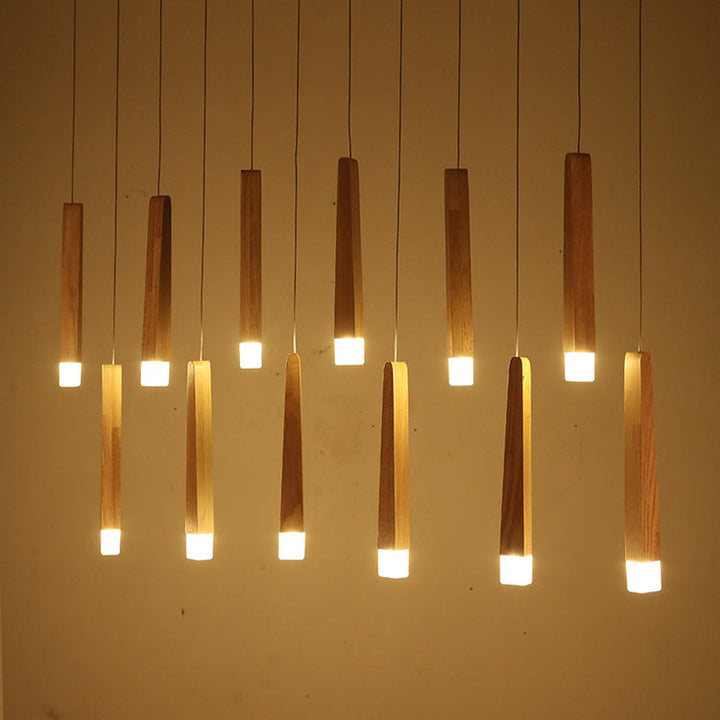Lustre de style rustique traditionnel en bois carré long avec LED pour salle à manger 