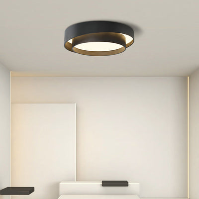 Simplicité Contemporaine Plafonnier LED en Fer à Deux Couches avec Abat-jour Rond pour Salon 