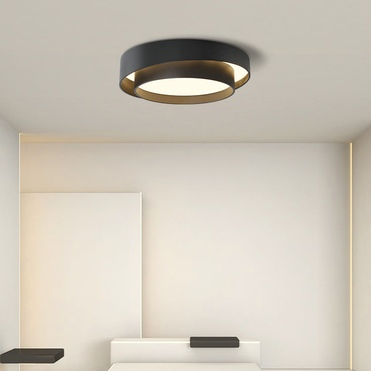 Simplicité Contemporaine Plafonnier LED en Fer à Deux Couches avec Abat-jour Rond pour Salon 
