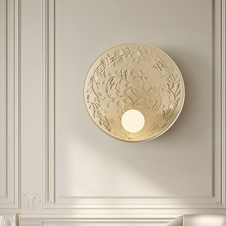 Applique Murale Traditionnelle Vintage Sculptée en Disque Rond Résine 1 Lumière pour Chambre 