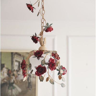 Zeitgenössische Retro Eisen Glas Rose 1-Licht Pendelleuchte für Schlafzimmer 