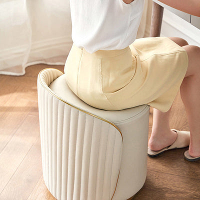Taburete de tocador de hierro cilíndrico minimalista moderno con respaldo de cuero para dormitorio 