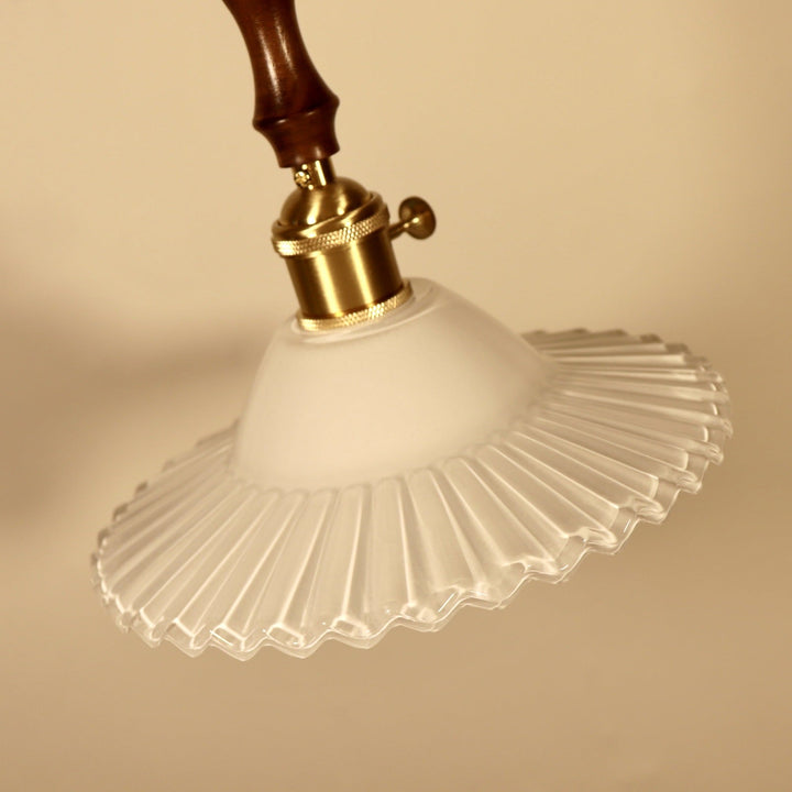 Abat-jour rond en verre plissé traditionnel japonais avec bois, suspension à 1 lumière pour salon 