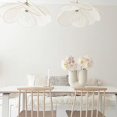 Contemporary Boho Petal Fabric Lampshade 1-Light Pendant Light For Living Room