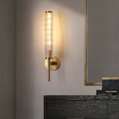 Moderne Luxus Messing Glas Zylinder 1-Licht Wandleuchte Lampe für Schlafzimmer 