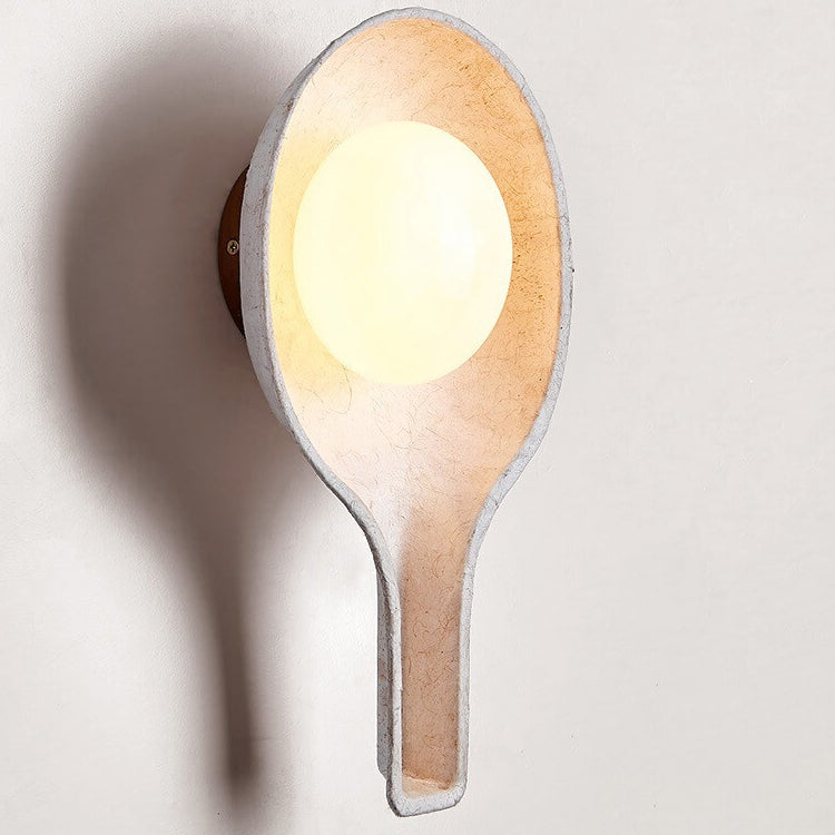 Applique murale 1 lumière avec abat-jour en forme de cuillère texture papier fait main en bois rétro Wabi-Sabi 