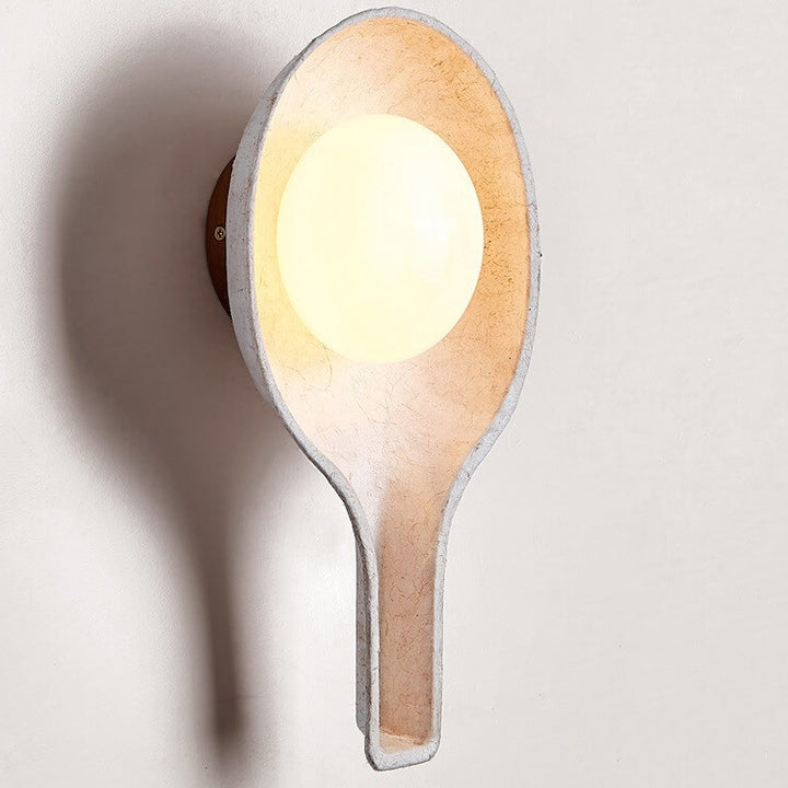 Applique murale 1 lumière avec abat-jour en forme de cuillère texture papier fait main en bois rétro Wabi-Sabi 