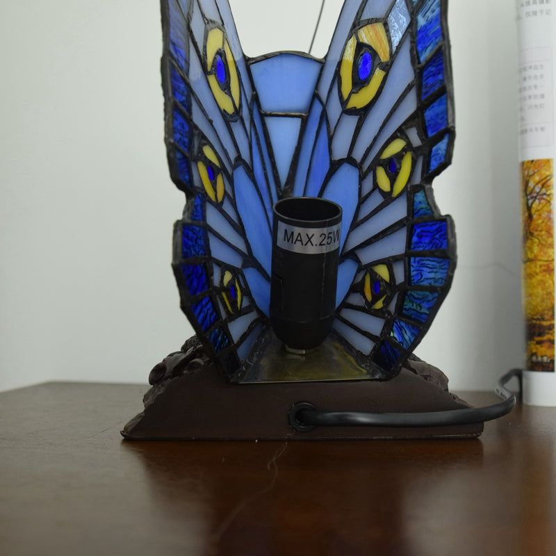 Traditional Tiffany Butterfly Aluminum Stained Glass 1-Light Table Lamp For Bedroom