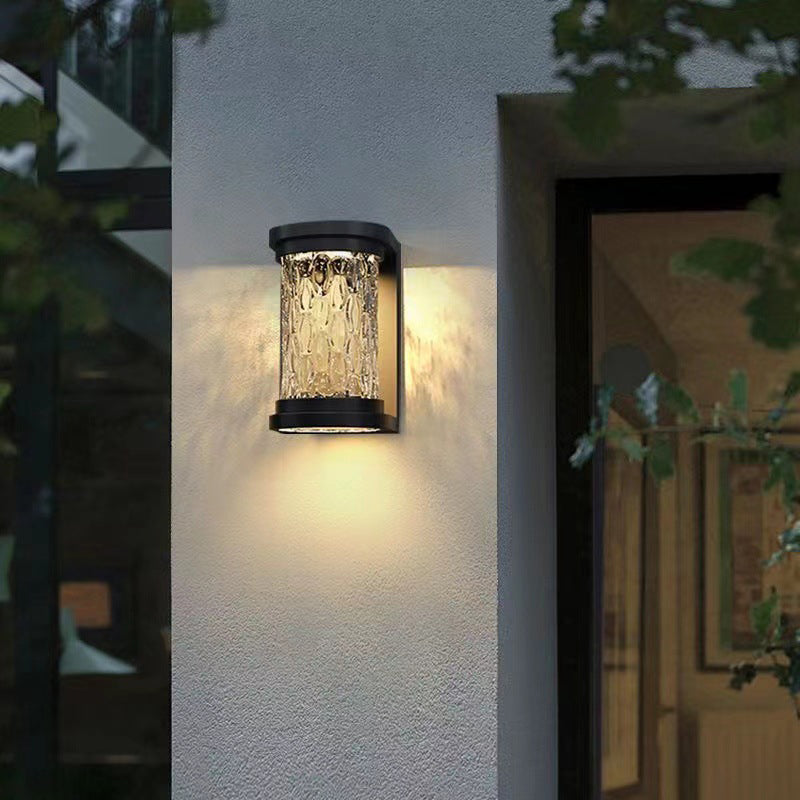 Moderne minimalistische Solar Zylinder Edelstahl Glas LED Außenwandleuchte für Garten 