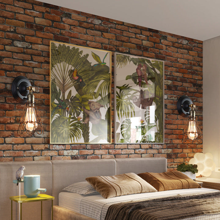 Aplique de pared de 1 luz con pantalla de soporte de hierro retro contemporáneo para comedor 