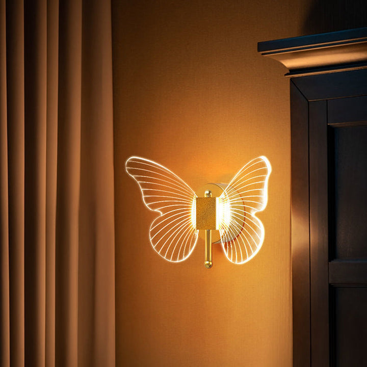 Lámpara de pared LED de hierro acrílico en forma de mariposa creativa contemporánea para dormitorio 