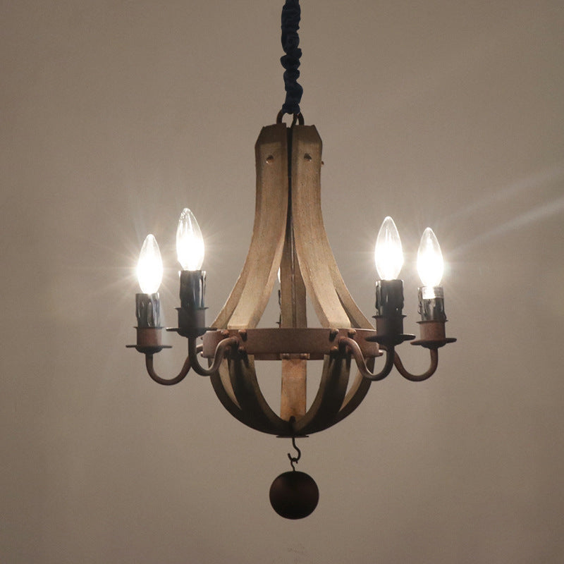 Chandelier Traditionnel Rustique Rond en Bois et Fer avec Bougeoir pour 5/6/8 Lumières pour Salon 