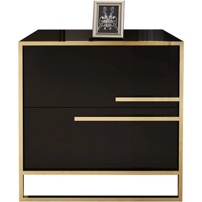 Table de nuit moderne en bois massif cubique avec cadre en acier inoxydable à 2 tiroirs pour chambre 