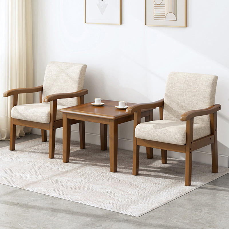 Silla moderna minimalista cuadrada tapizada en tela de algodón y lino con madera maciza para sala de estar 