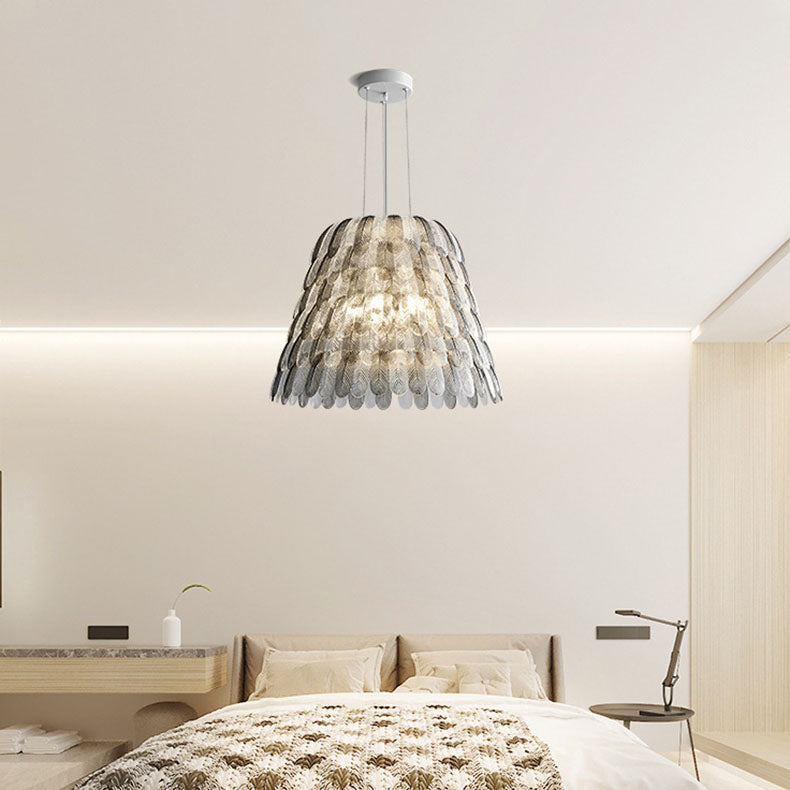 Modern Art Deco Imitation Feather Tiered Acrylic Shade 1/5-Light Pendant Light For Bedroom