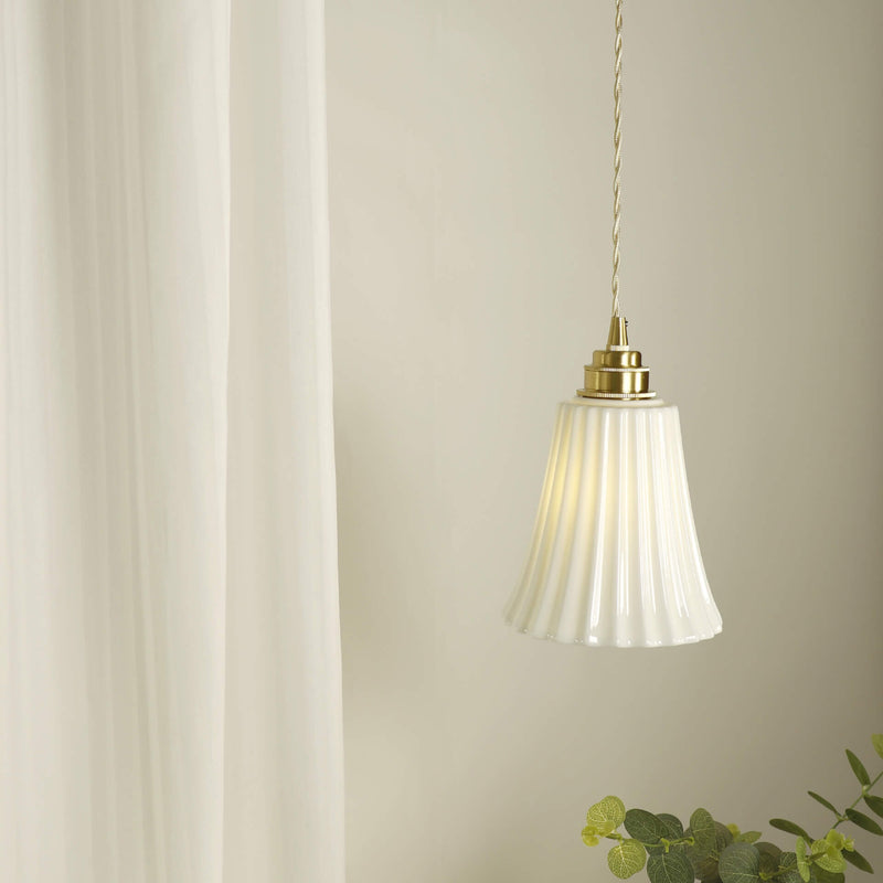 Contemporary Scandinavian Striped Ceramic Bell Shape 1-Light Pendant Light For Dining Room