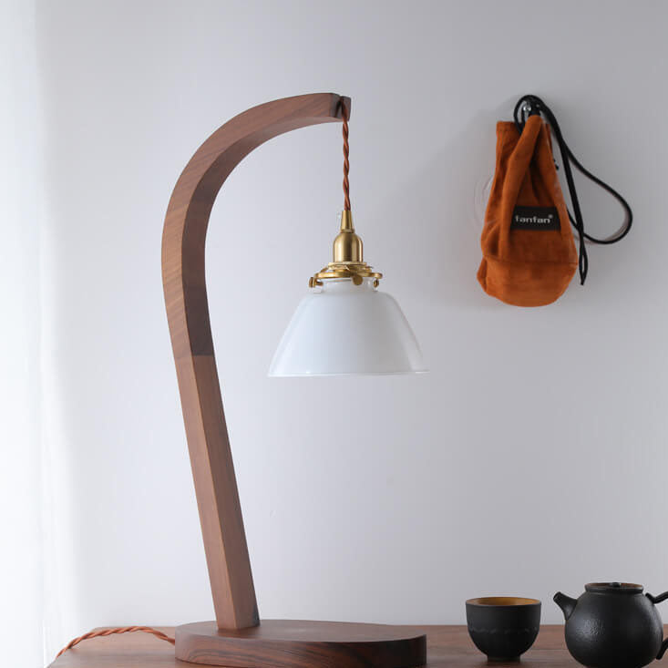 Japanischer minimalistischer Walnuss-Tischlampe mit floralem Glasschirm und 1 Licht 