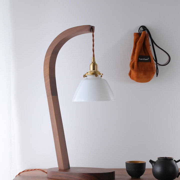 Japanischer minimalistischer Walnuss-Tischlampe mit floralem Glasschirm und 1 Licht 