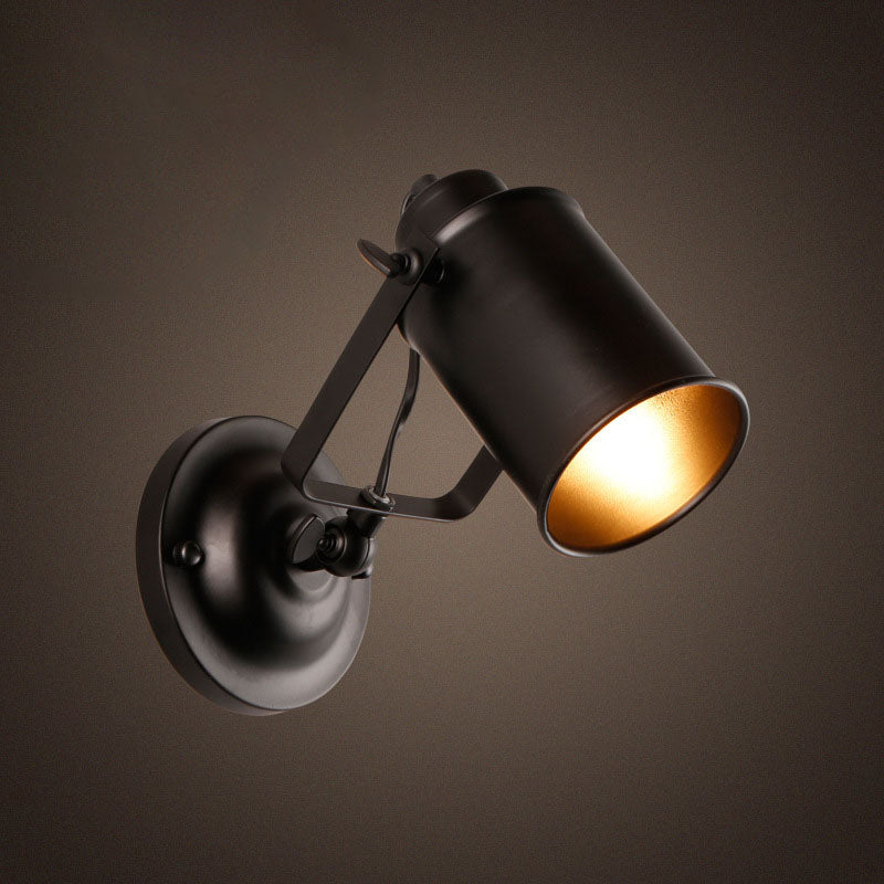 Contemporary Industrial Iron Cylinder 1-Light Spotlight Wall Sconce Lamp For Entertainment Room
