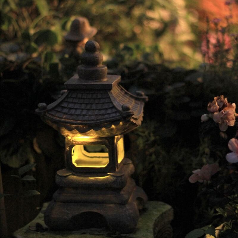 Luz de Paisaje Decorativa de Jardín al Aire Libre LED de Piedra Pagoda Impermeable Solar Zen Japonesa 