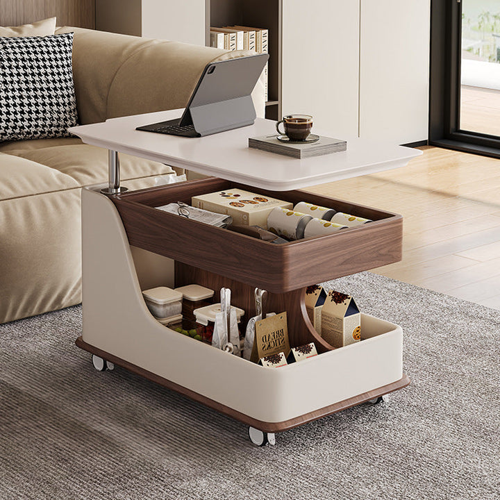 Table de bout en bois rectangulaire rétro contemporain avec plateau à 4 rangements amovibles pour salon 