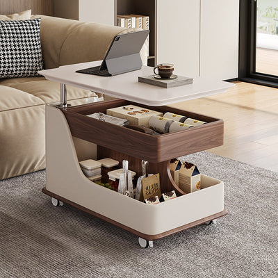 Zeitgenössischer Retro-Rechteckiger Holzplatten-Endtisch mit 4-stufigem Stauraum, beweglich für das Wohnzimmer 