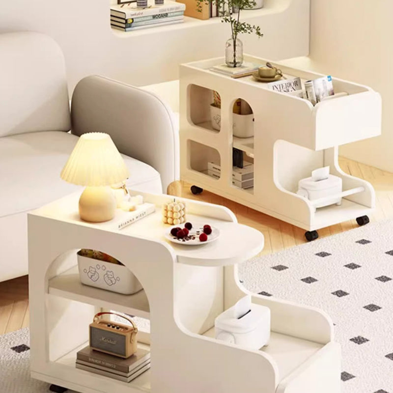 Mesa Auxiliar de Madera con Panel de Densidad Rectangular Desmontable Minimalista Moderna de 2 Niveles para Sala de Estar 